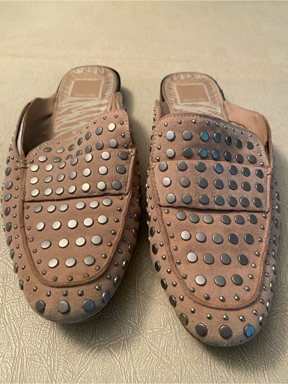 Studded Slip-On Loafer Mules - Taupe